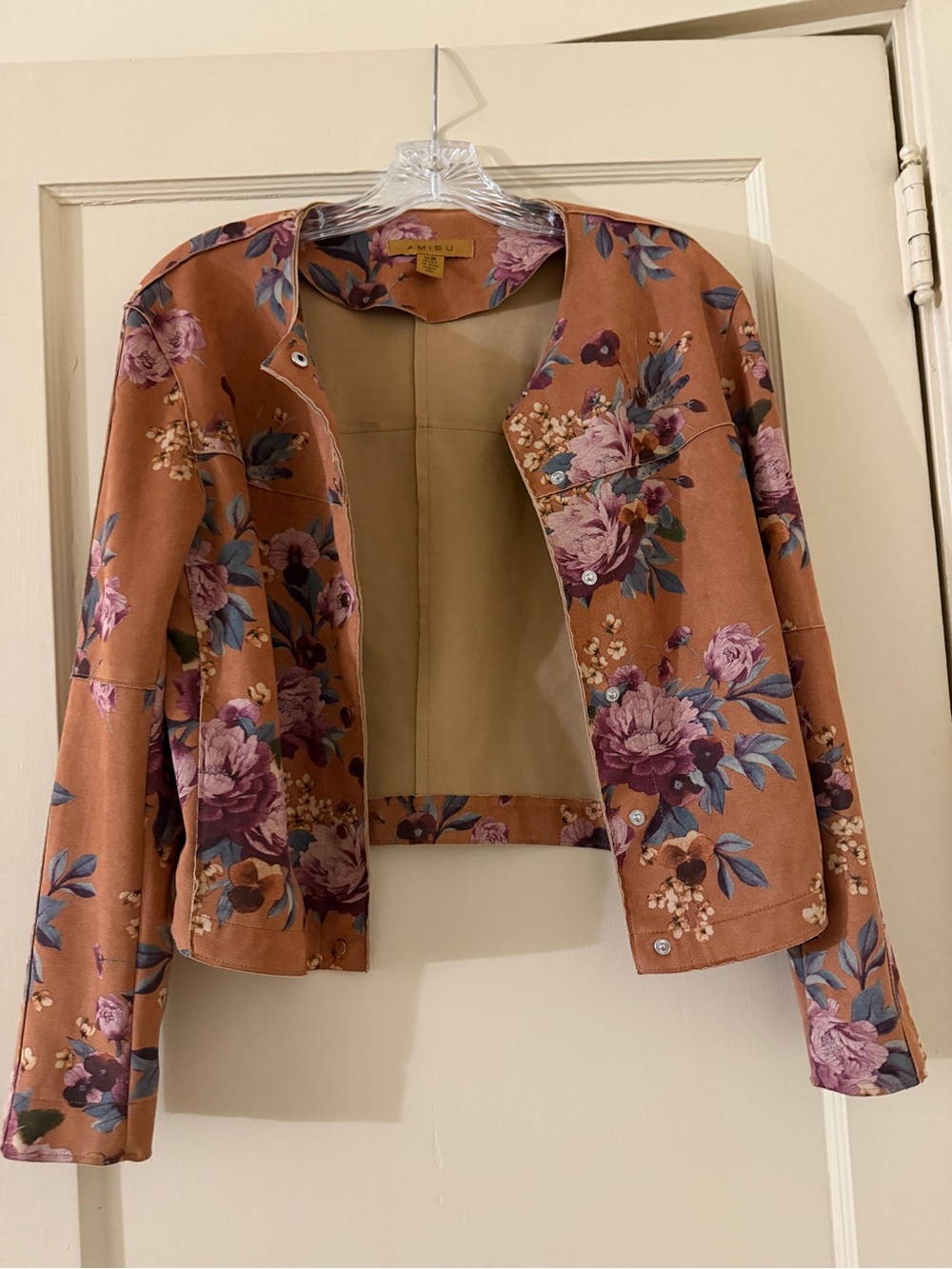 Amisu Rust Floral Cropped Blazer with Purple Blooms